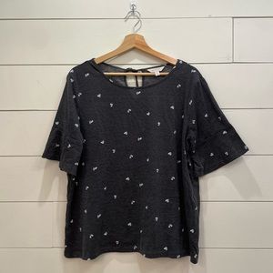 Heart Pattern Ruffle Sleeve Top with Back Tie Detail Lauren Conrad